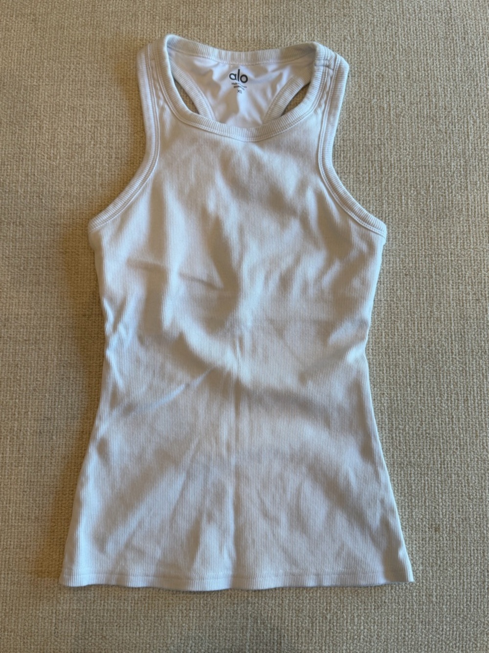ALO Yoga White Ribbed Racerback Slim Tank